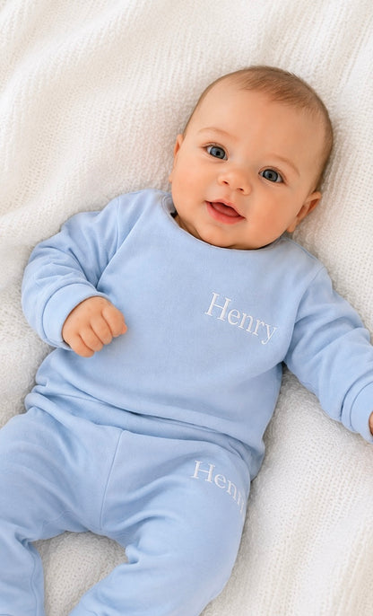 Luxury Organic Cotton Baby Loungewear Set in Sky Blue