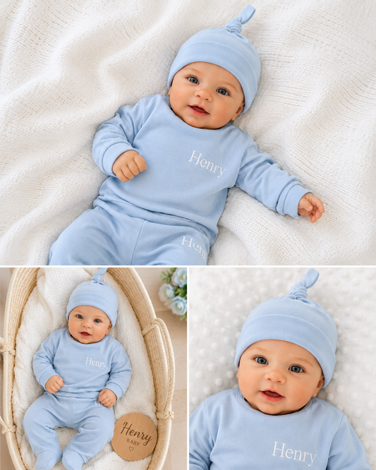 Luxury Organic Cotton Baby Loungewear Set in Sky Blue